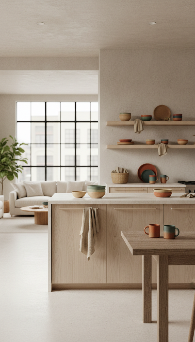 Modern loft with handmade pottery accents